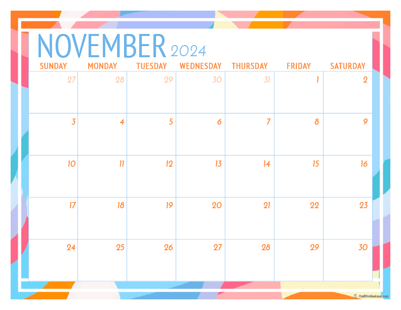 November calendar printable with geometric design