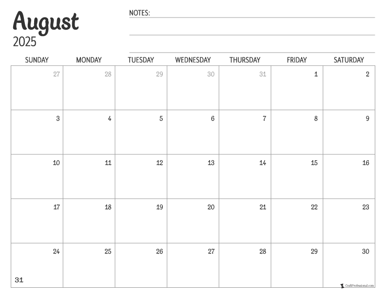 August Calendars 2025 - Get Organized With A Free Printable Calendar