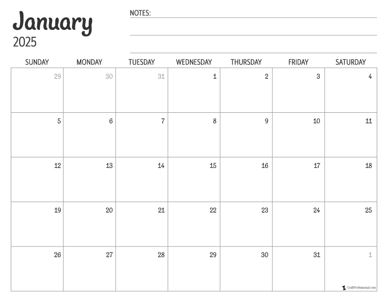 Free Printable January Calendars to Kickstart 2025