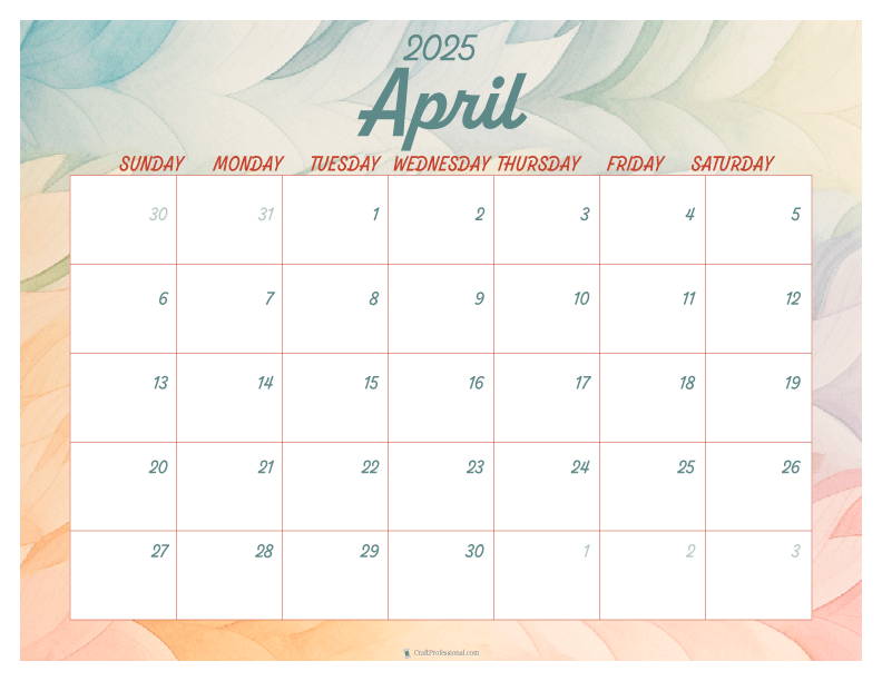 Printable April Calendars 2025