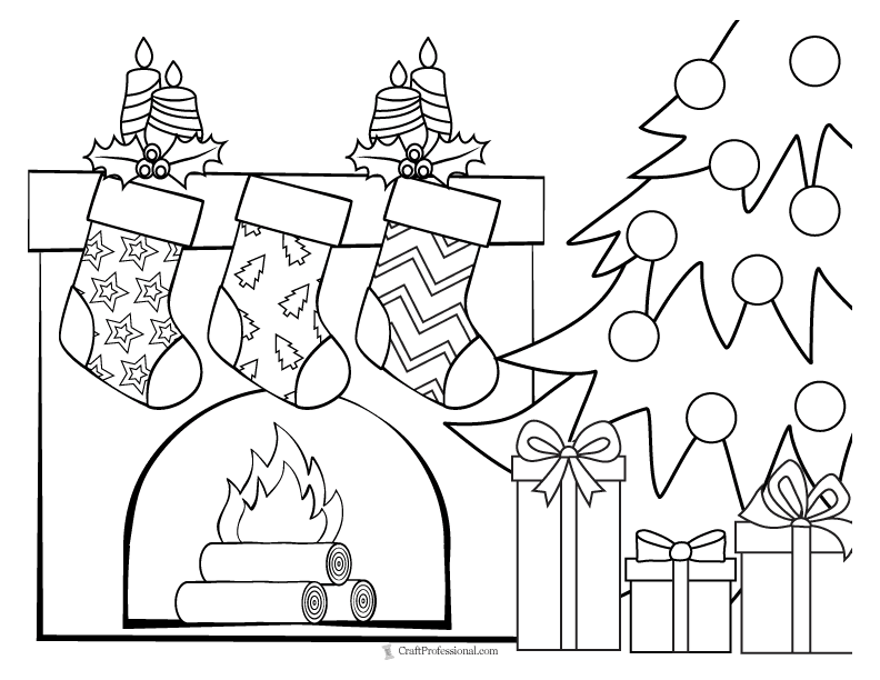 christmas fireplace coloring pages
