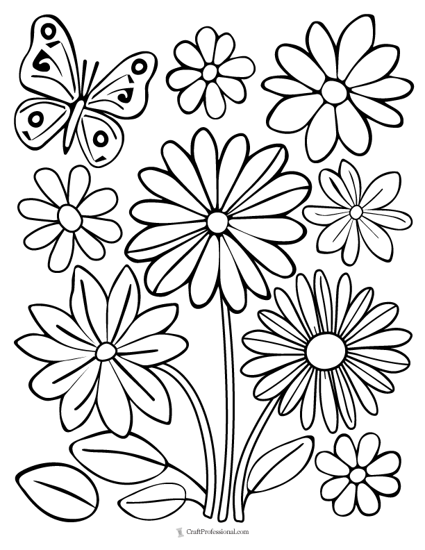 simple butterfly and flower coloring pages